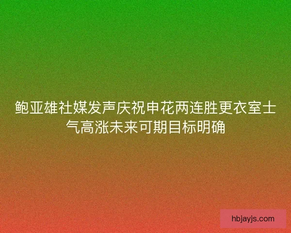 鲍亚雄社媒发声庆祝申花两连胜更衣室士气高涨未来可期目标明确
